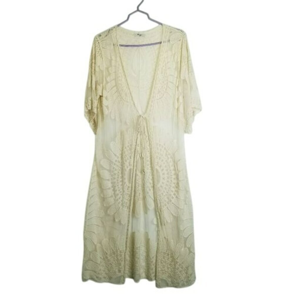 Dasayo Sheer Fairy Lace Open Front‎ Kimono Cardigan Duster Floral Cover up